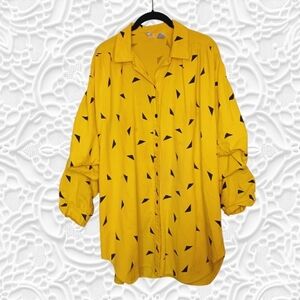 Vintage 80s Sassafras Oversized Long Sleeve Yellow Black Button Up Top